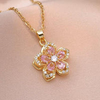 Crystal Spinning Flower Anxiety Stress Relief Fidget Gold Pendant -available in Green, Red, Clear or Pink