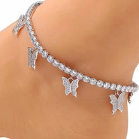 Butterly Crystal Adjustable Anklet available in Silver or Gold
