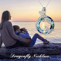 Elegant Dragonfly Crystal Circle Pendant Necklace