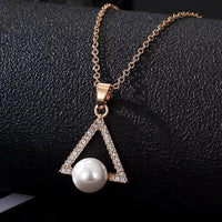Triangle Crystal & Pearl Gold Earring & Necklace Set