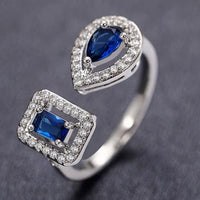 Luxury Crystal Pear & Cube Open Adjustable Ring - Green, Clear & Blue Options