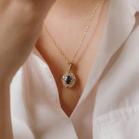 Blue & Gold Crystal Oval Cluster Pendant