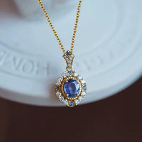 Blue & Gold Crystal Oval Cluster Pendant