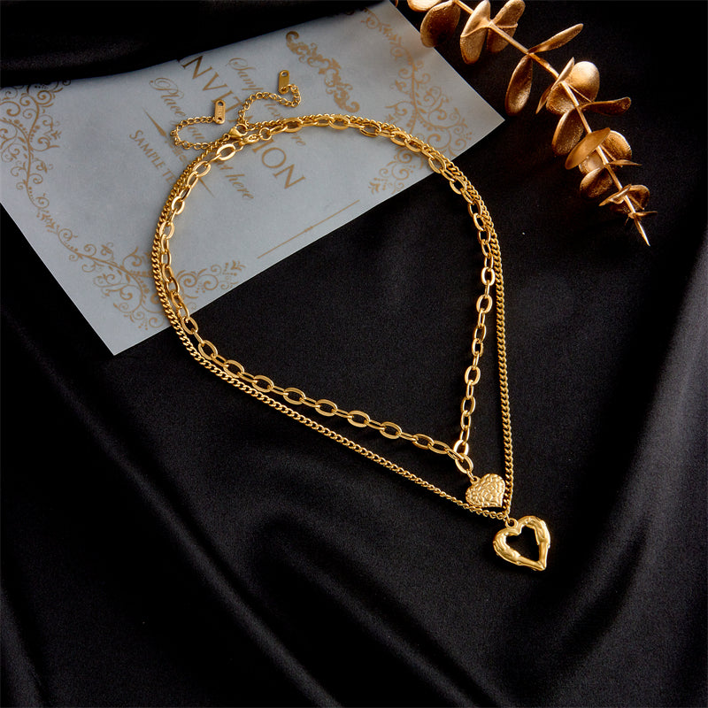 Gold Filled Double Heart Necklace 18K