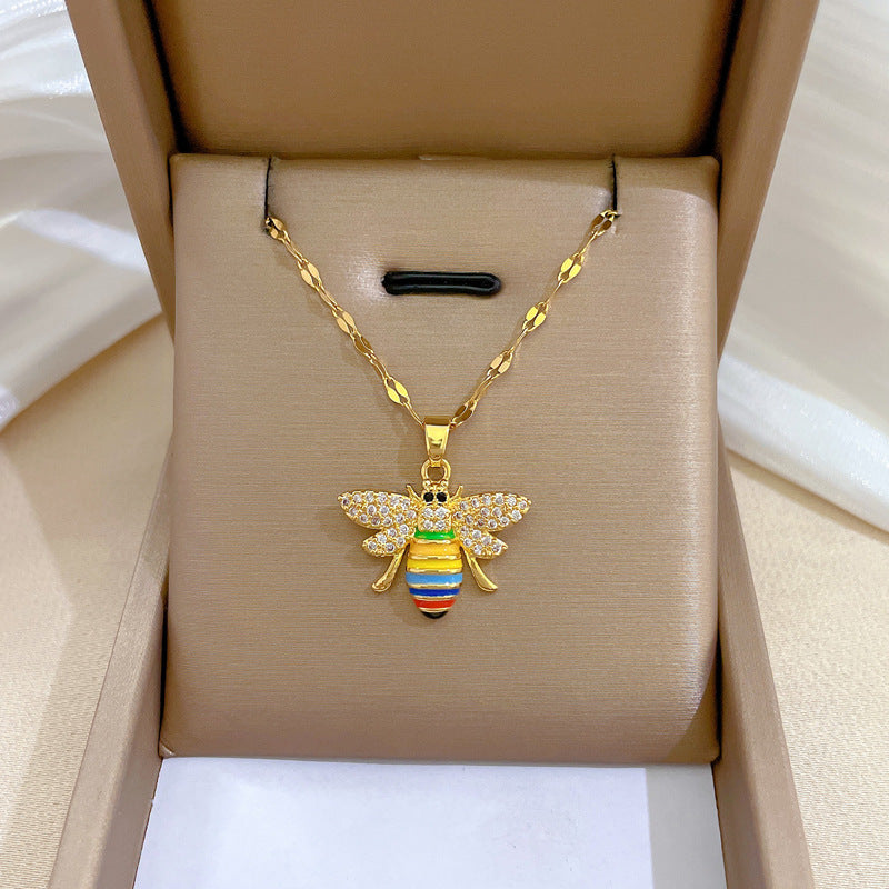 Gold Filled 18K Multicolour Bee Necklace – Clear Crystal