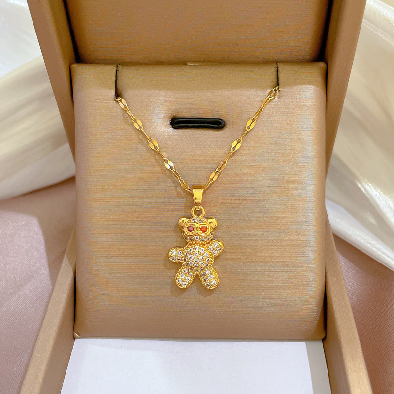 Gold Filled 18K CZ Bear Necklace