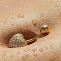 Gold Plated Heart Shaped Mirco Pavé Stainless Steel Crystal Belly Bar