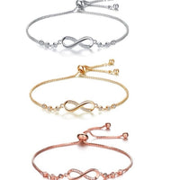 Infinity Crystal Bracelet with Adjustable Strap - Available in Silver, Gold or Rose Gold