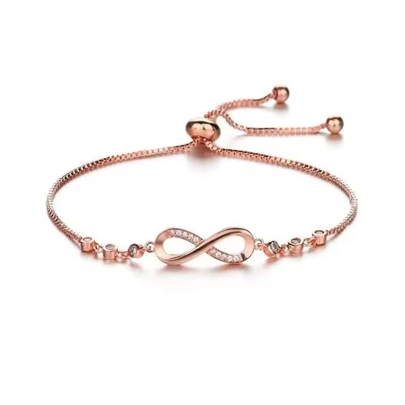 Infinity Crystal Bracelet with Adjustable Strap - Available in Silver, Gold or Rose Gold