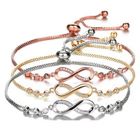 Infinity Crystal Bracelet with Adjustable Strap - Available in Silver, Gold or Rose Gold