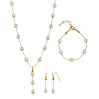 Three Piece Pearl Drop Necklace, Bracelet & Earring Set in Gold or Silver