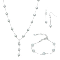 Three Piece Pearl Drop Necklace, Bracelet & Earring Set in Gold or Silver
