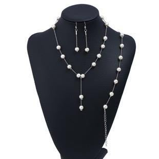 Three Piece Pearl Drop Necklace, Bracelet & Earring Set in Gold or Silver