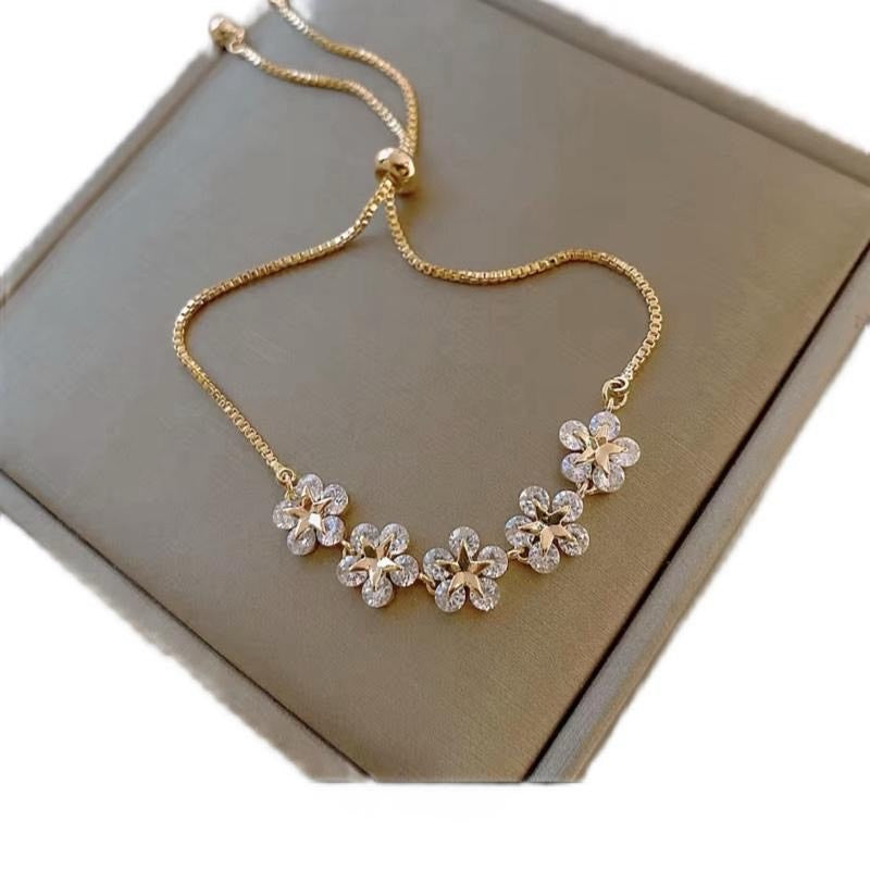 Crystal Flower Petals Women's Adjustable Bracelet - Fashion Jewellery Accessories