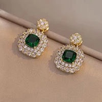 Crystal Green Square Earring and Necklace Set for Women