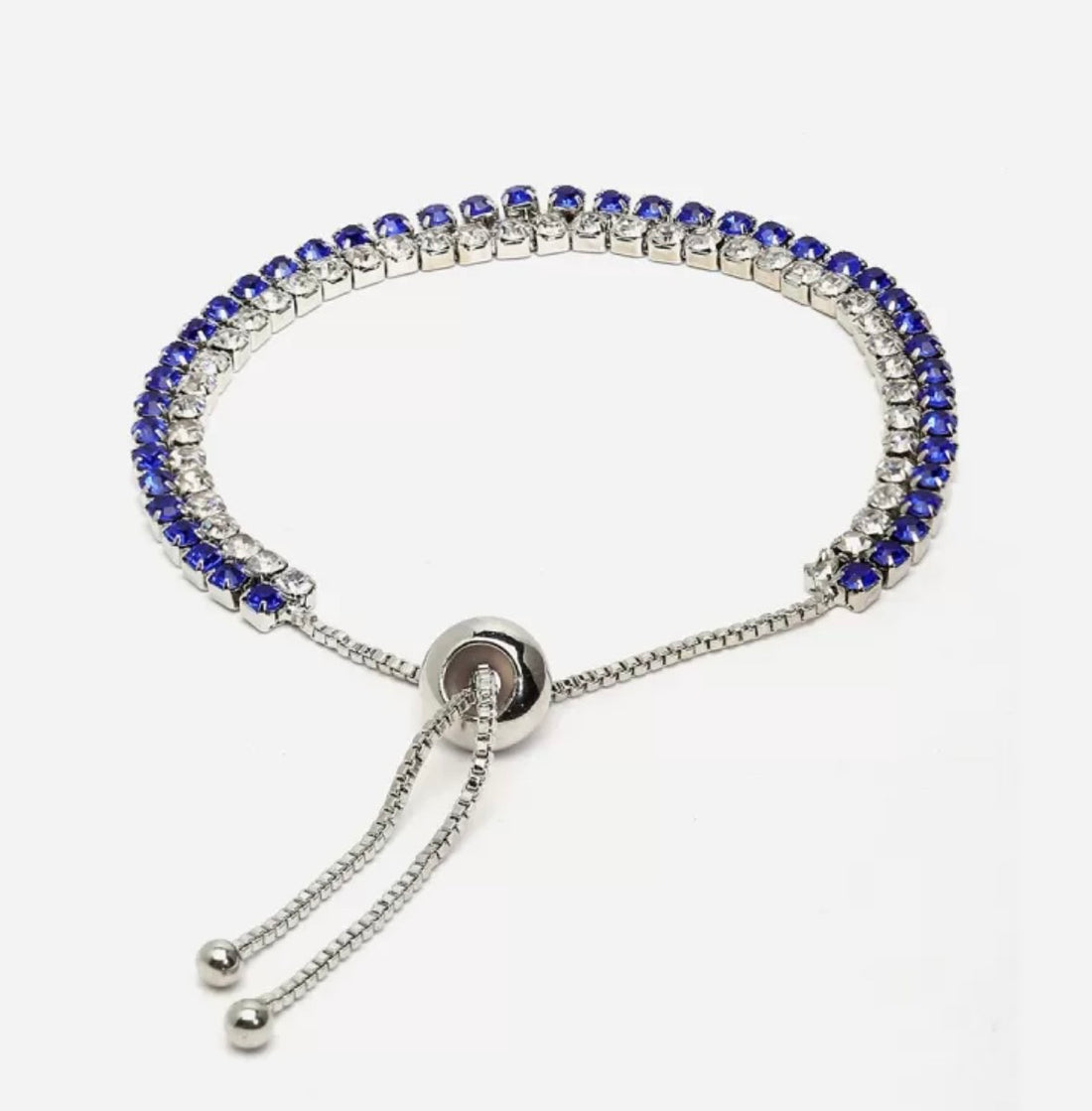 Blue Crystal Double Row Bracelet - Adjustable