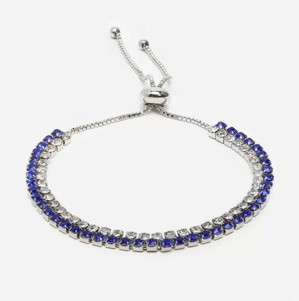 Blue Crystal Double Row Bracelet - Adjustable