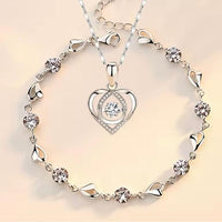 Love Heart Crystal Set - Necklace and Bracelet in Clear or Blue