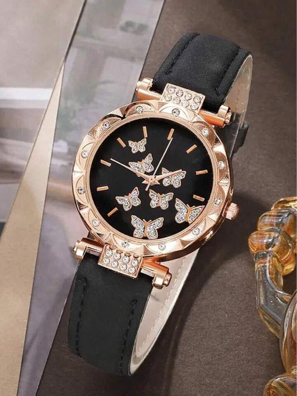 Butterfly Watch and Jewellery Set with Optional Luxury Box in Black or White - Women's Fashion Accessories