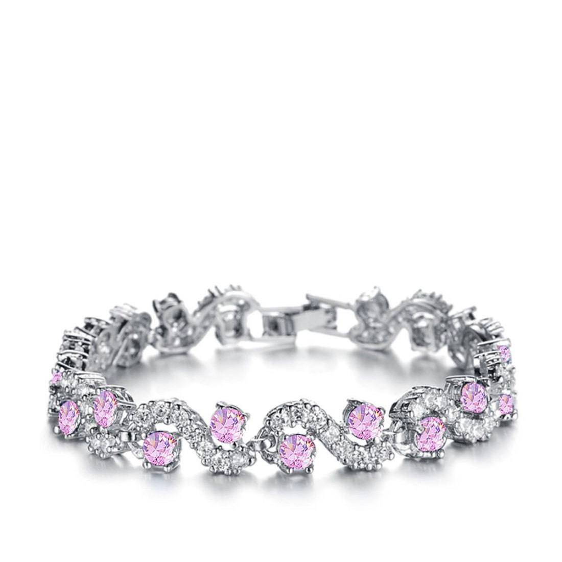 Pink Crystal Wavelet Bracelet with Pink & Clear Stones for Women