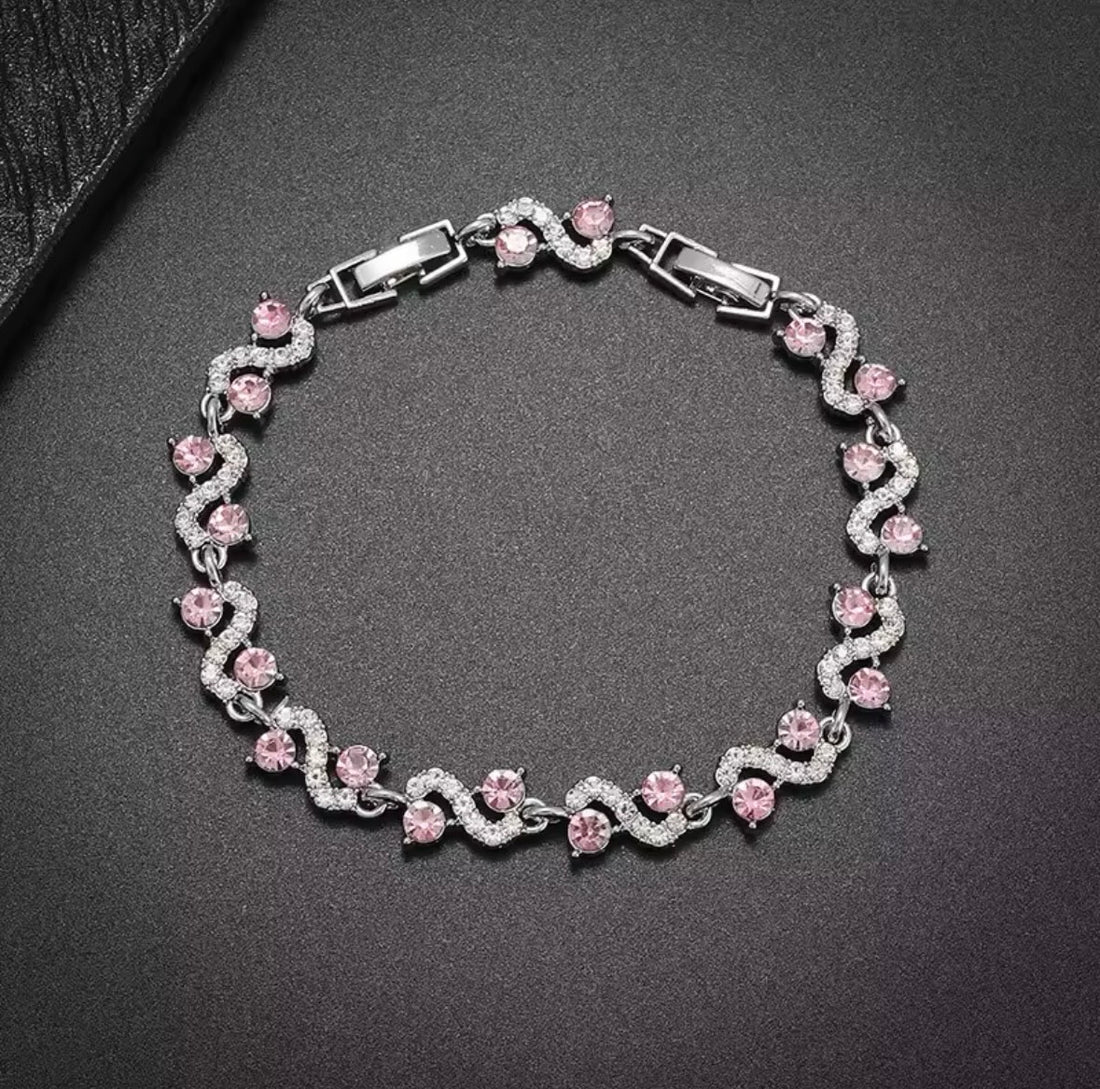 Pink Crystal Wavelet Bracelet with Pink & Clear Stones for Women