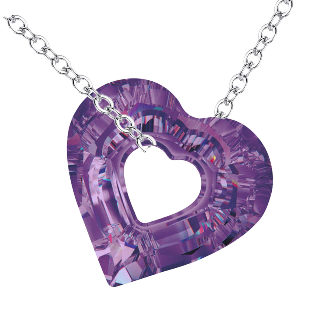 Purple Love Heart Crystal Necklace with tarnish free adjustable chain