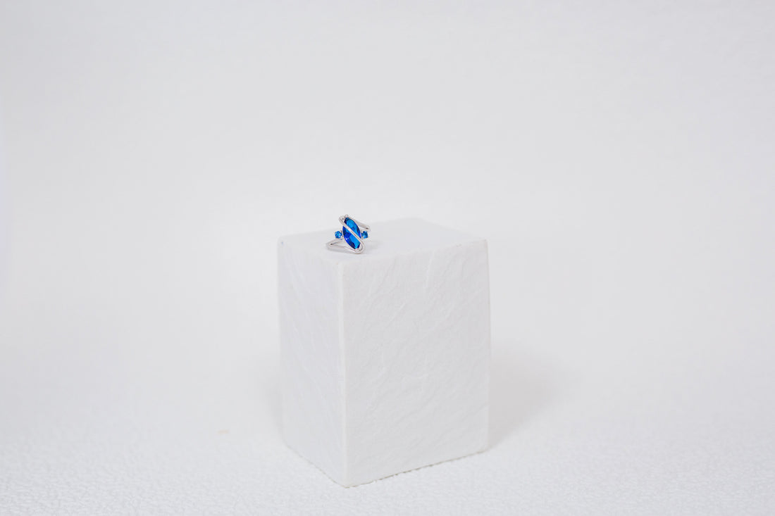 2.5 Carat Marquis Cut Blue Simulated Sapphire Rhodium Plated Ring