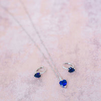 Heart Cut Blue Lab-Created Sapphire Rhodium Plated Earrings