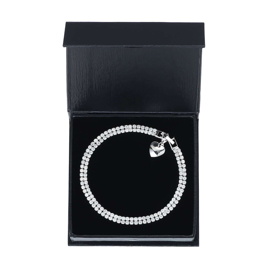 3CT RHODIUM PLATED TWIN ROW SIMULATED SAPPHIRE BRACELET WITH CHOICE OF CHARM