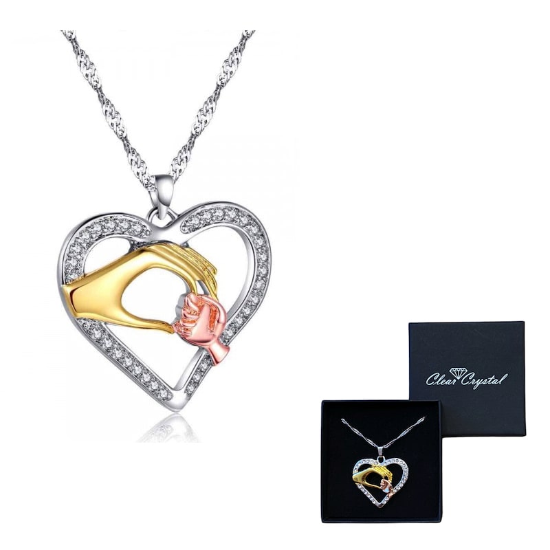 Mother & Child Crystal Heart Necklace