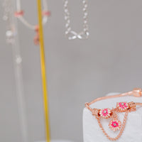 Pink Flower & Rose Gold Charm Bracelet 18.5CM