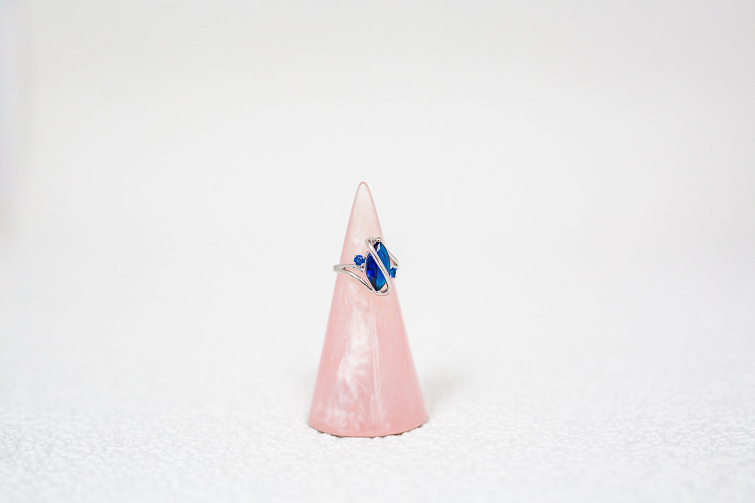 2.5 Carat Marquis Cut Blue Simulated Sapphire Rhodium Plated Ring