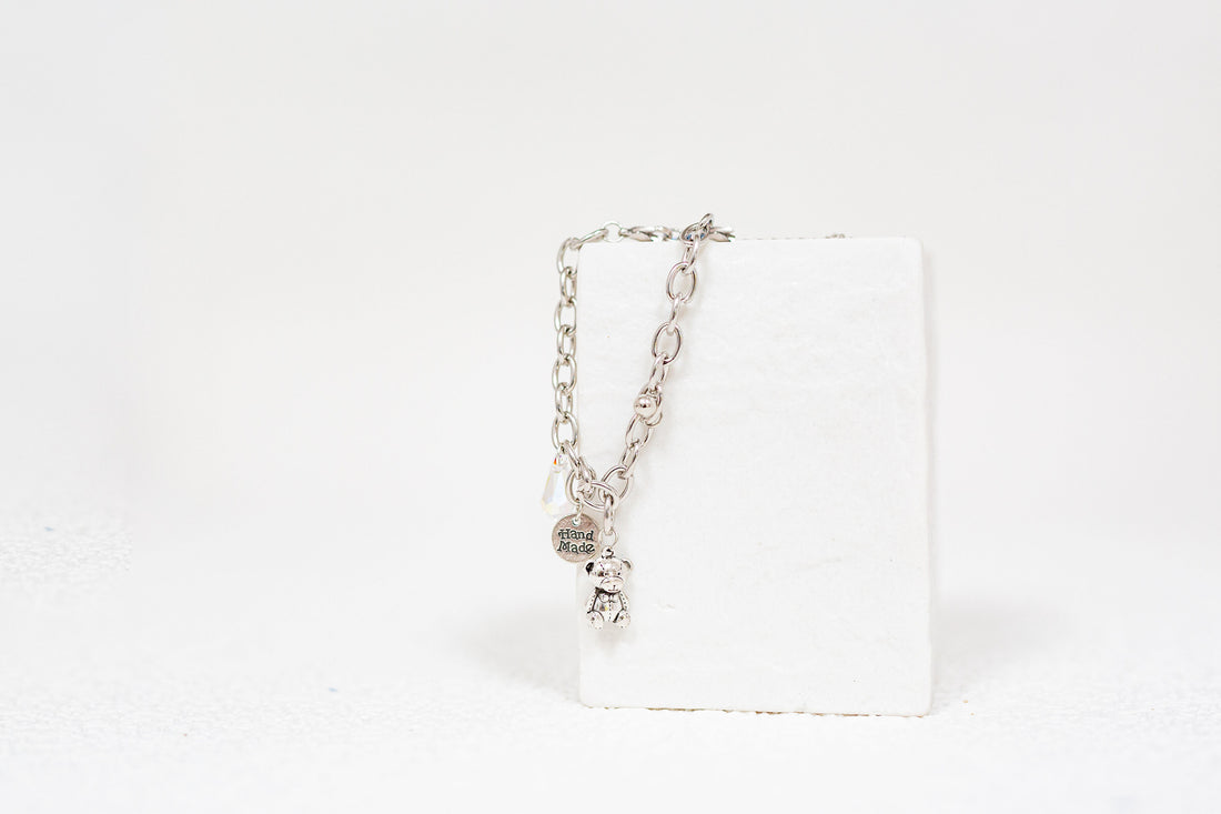 Silver Teddy Bear Link Bracelet