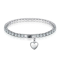7CT SIMULATED SAPPHIRE RHODIUM PLATED SINGLE ROW BRACELET WITH CHARM