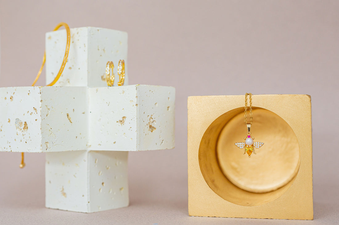 Crystal & Pearl Bee Necklace