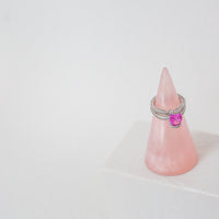 Oval Cut Synthetic Pink Spinel Ring With Rhodium Plating