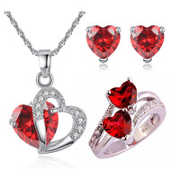 Ruby Red Heart CZ Crystal Set