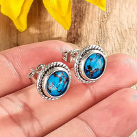 Turquoise Stud Silver Braided Earrings