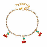 Crystal Cherry Adjustable Anklet in Gold or Silver