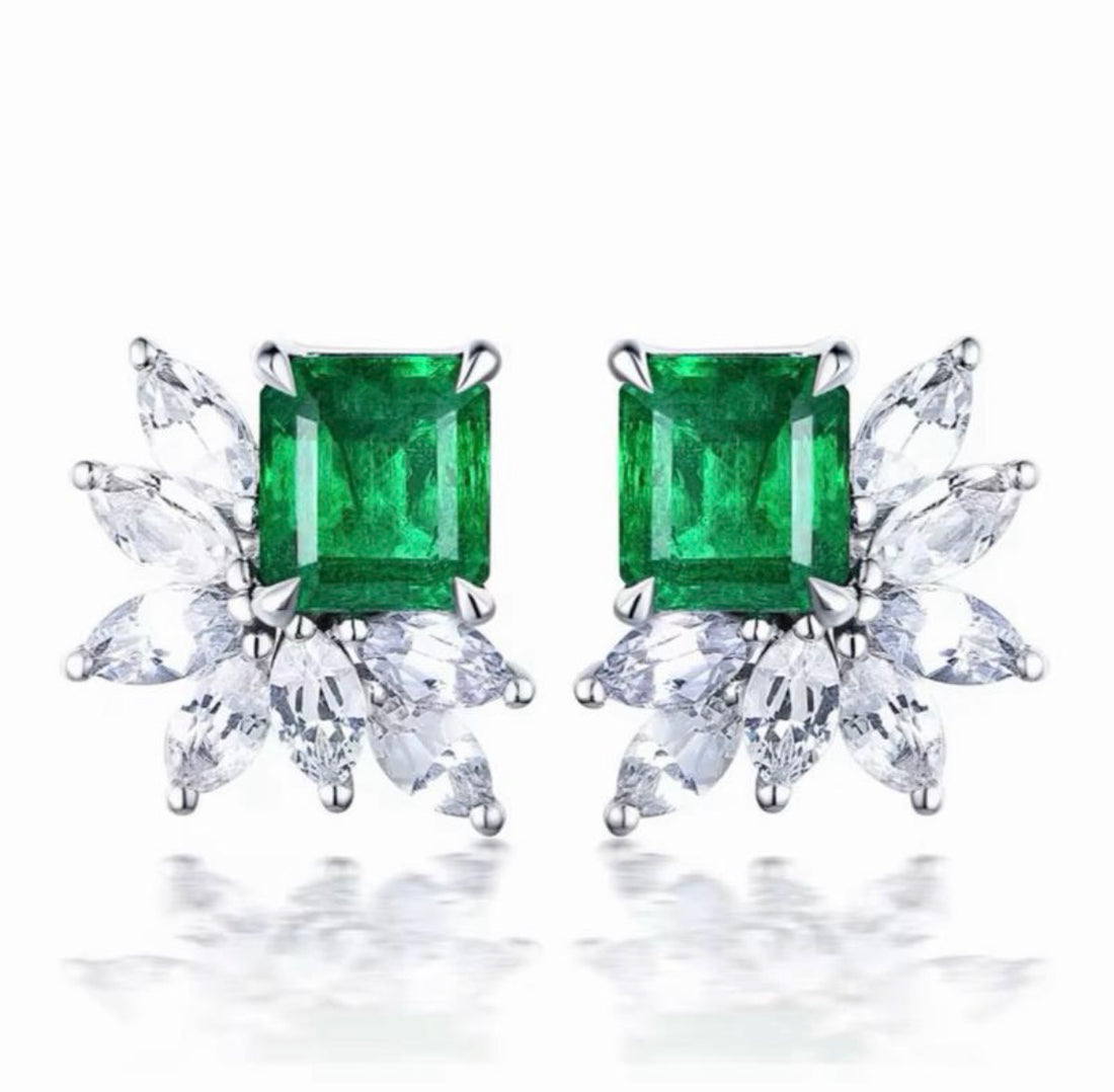 Crystal Cluster Stud Earrings available in Green, Red & Blue