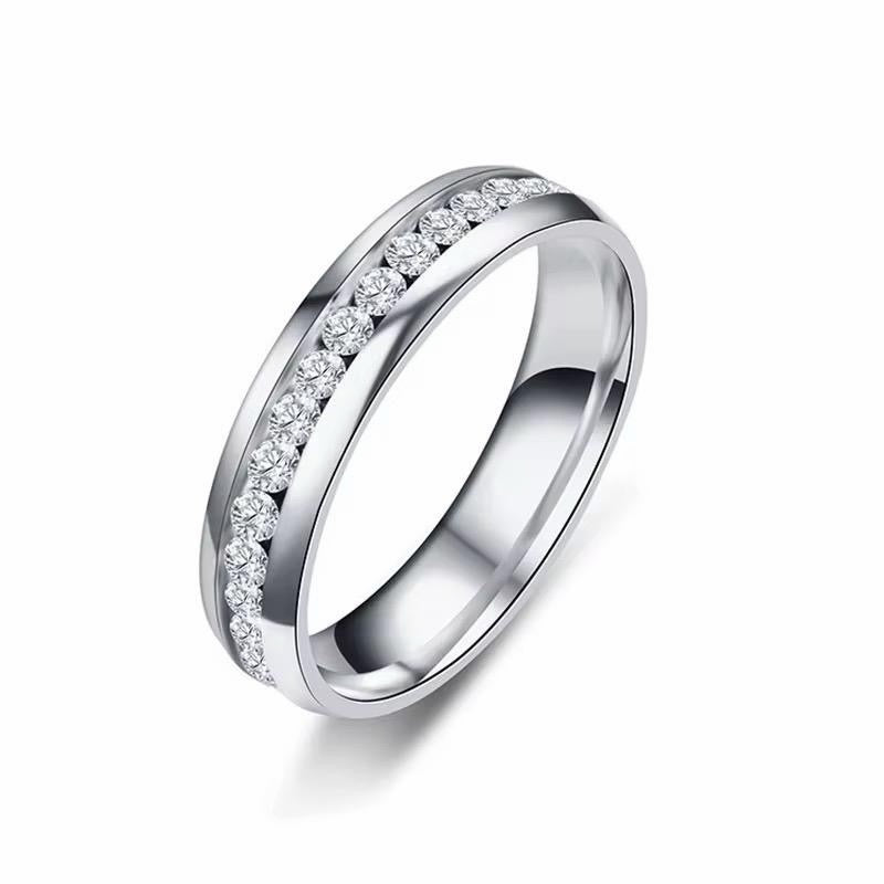 Unisex Silver Crystal Stainless Steel 6mm Love Band Ring -Multiple Sizes Available