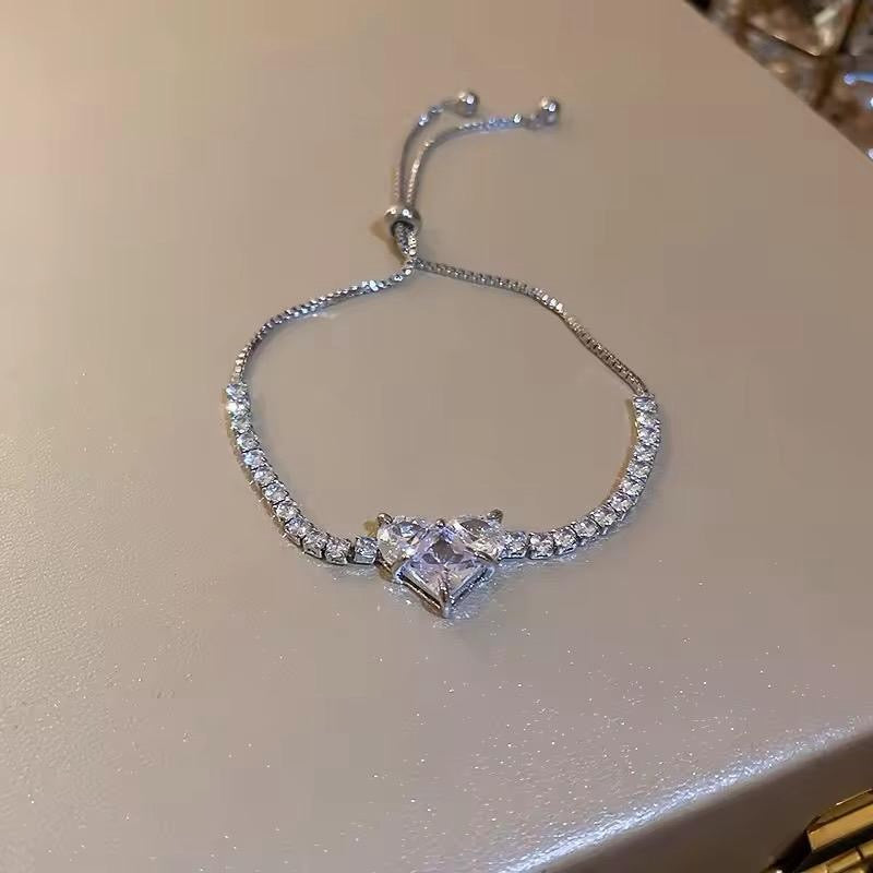 Crystal Heart Adjustable Bracelet Available in Silver or Gold