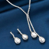 Crystal Double Water Drop 2 Piece Necklace & Earrings Set