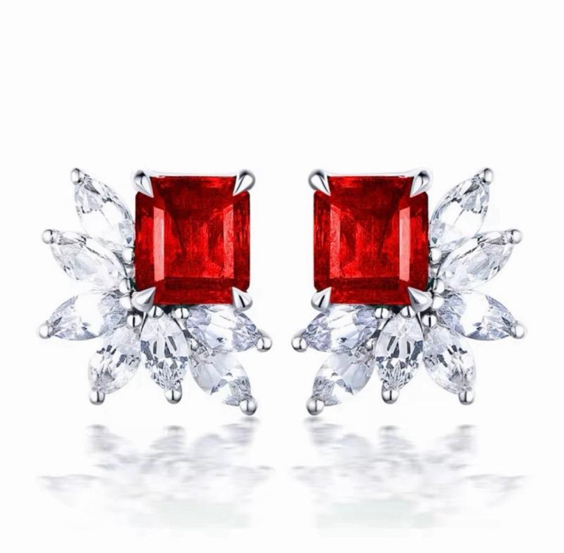 Crystal Cluster Stud Earrings available in Green, Red & Blue