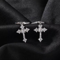 Crystal Hoop Drop Charm Cross Earrings