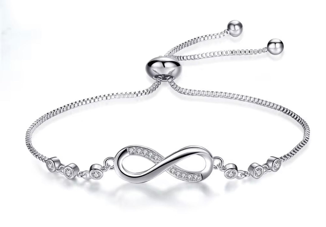 Infinity Crystal Bracelet with Adjustable Strap - Available in Silver, Gold or Rose Gold