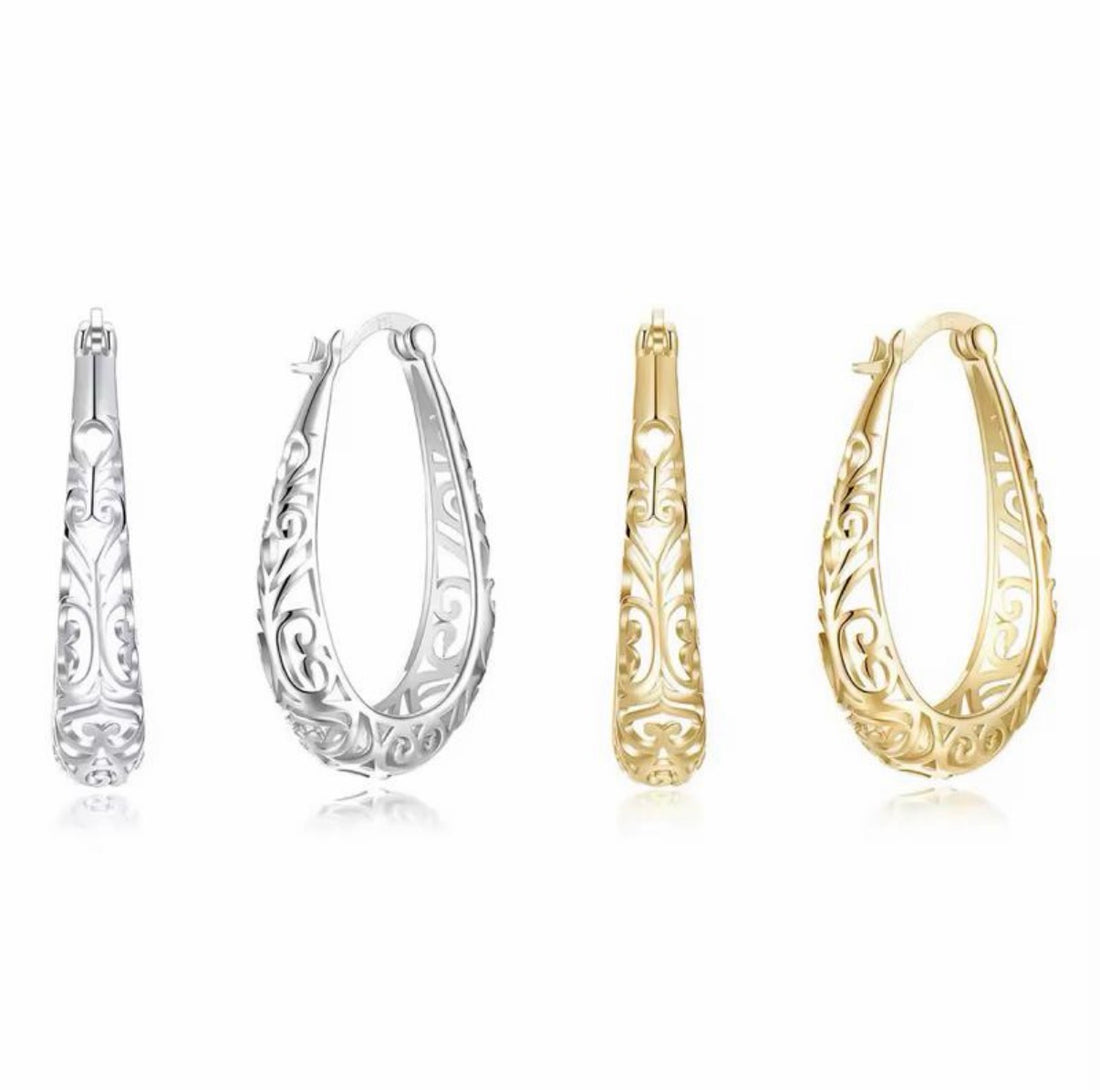 Minimal Elegant Vintage Hollow Hoop Earrings available in Gold Or Silver