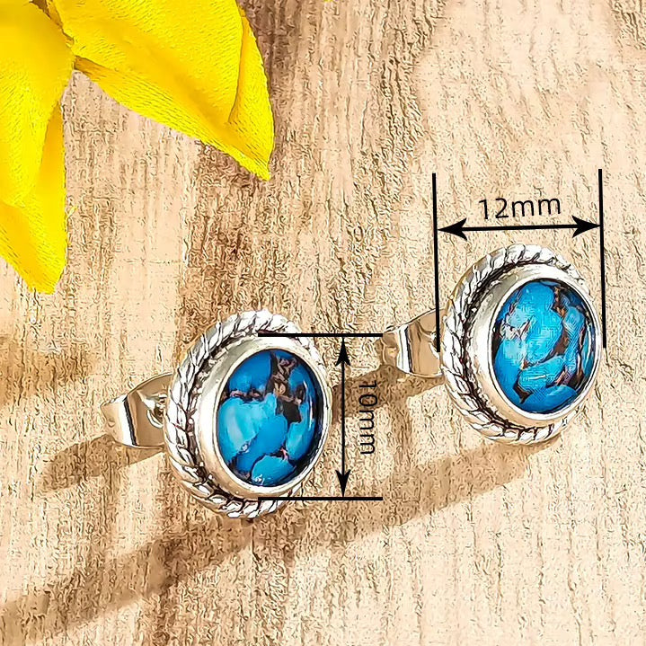 Turquoise Stud Silver Braided Earrings