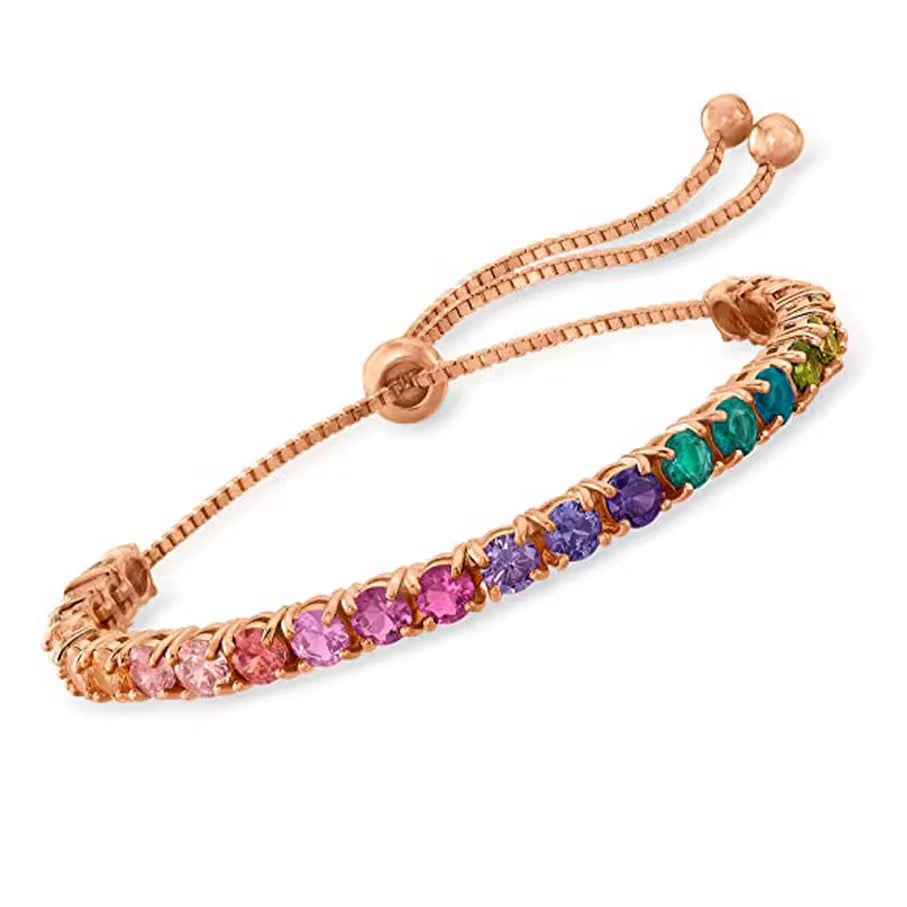 Crystal Luxury Colourful Adjustable Tennis Bracelet available in Silver, Gold & Rose Gold