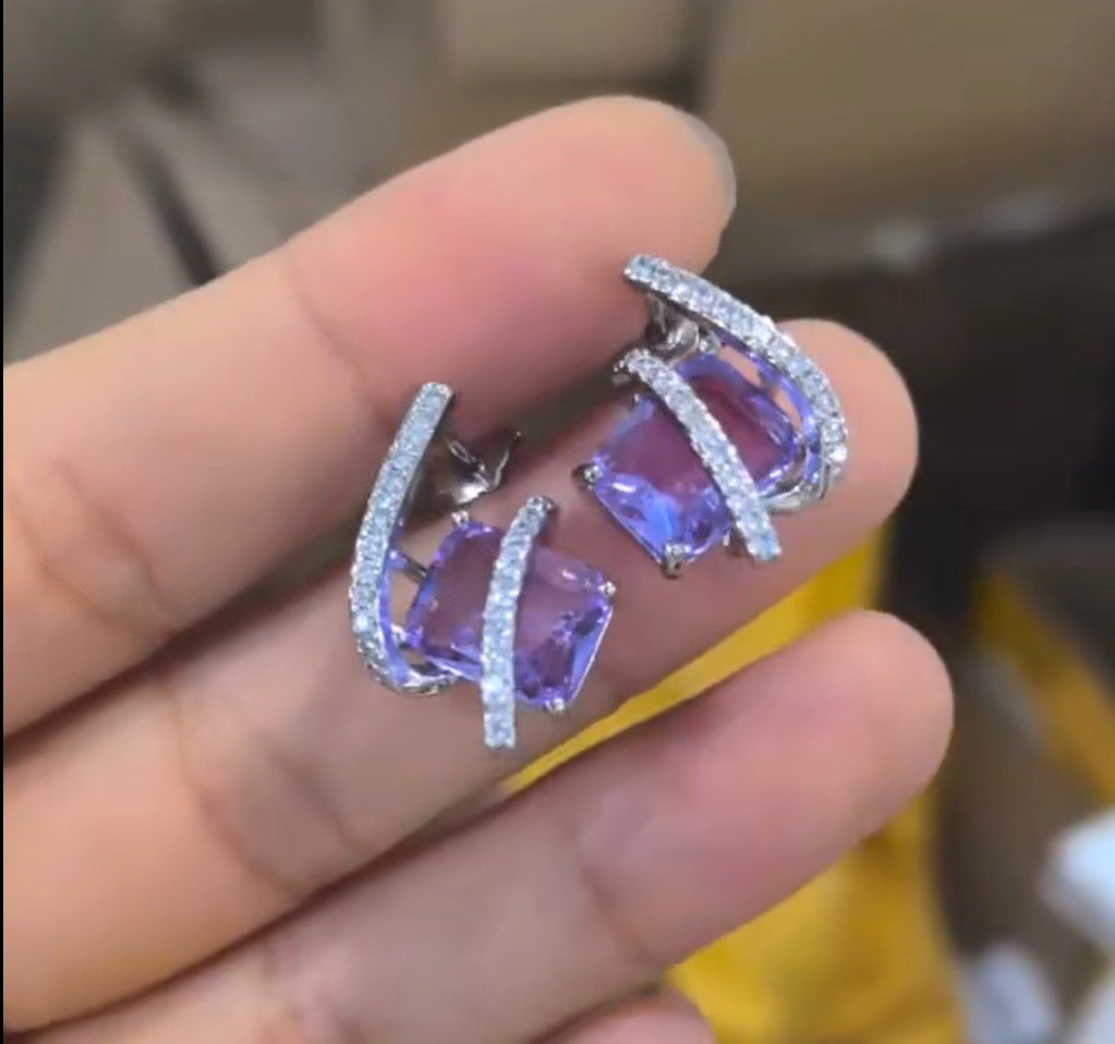 Purple Dramatic Crystal Stud Earrings